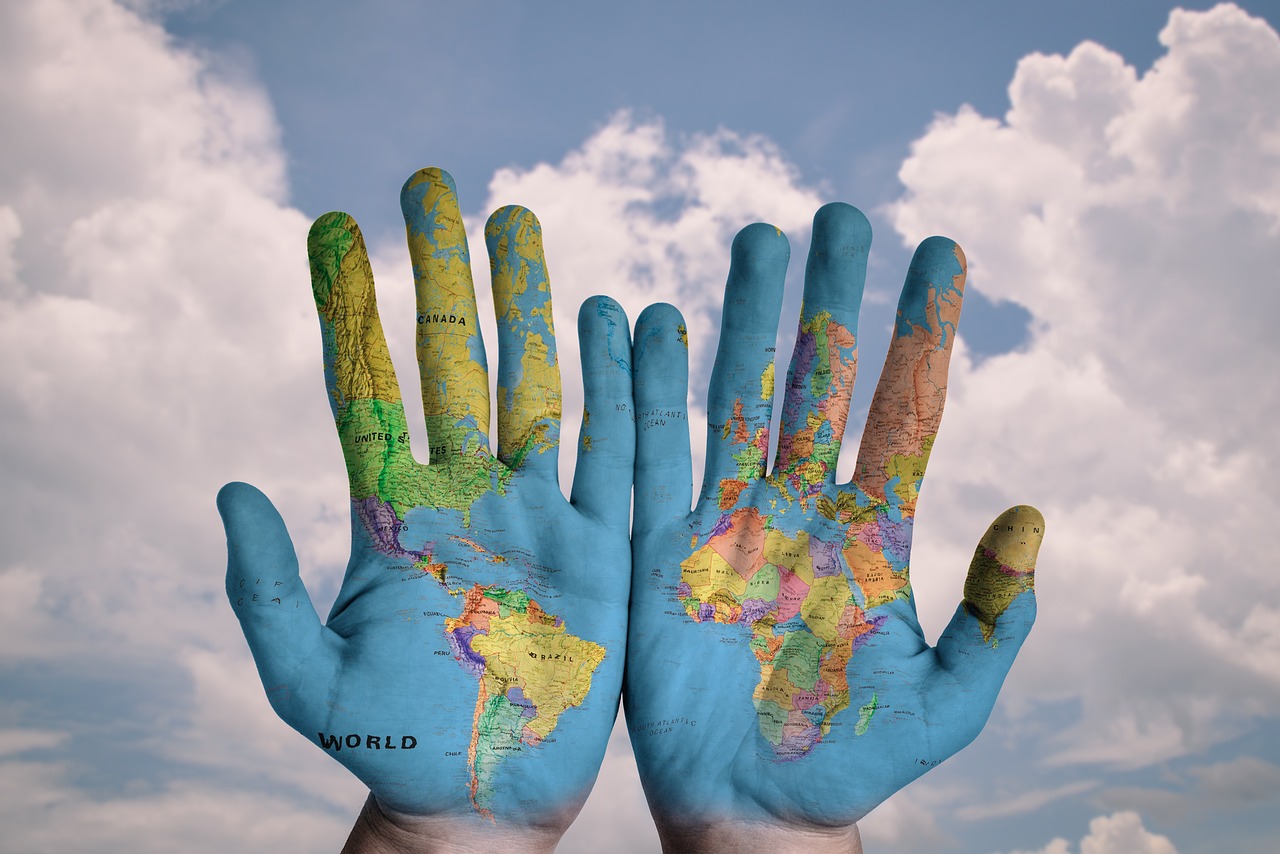 hands, world, map, global, earth, globe, continents, palms, fingers, idea, world map, concept